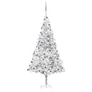 Umělý vánoční stromek s LED a sadou koulí stříbrný 210 cm PET - obrázek 1