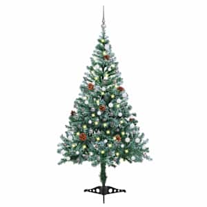 Námrazou pokrytý vánoční stromek LED sada koulí a šišky 150 cm - obrázek 1
