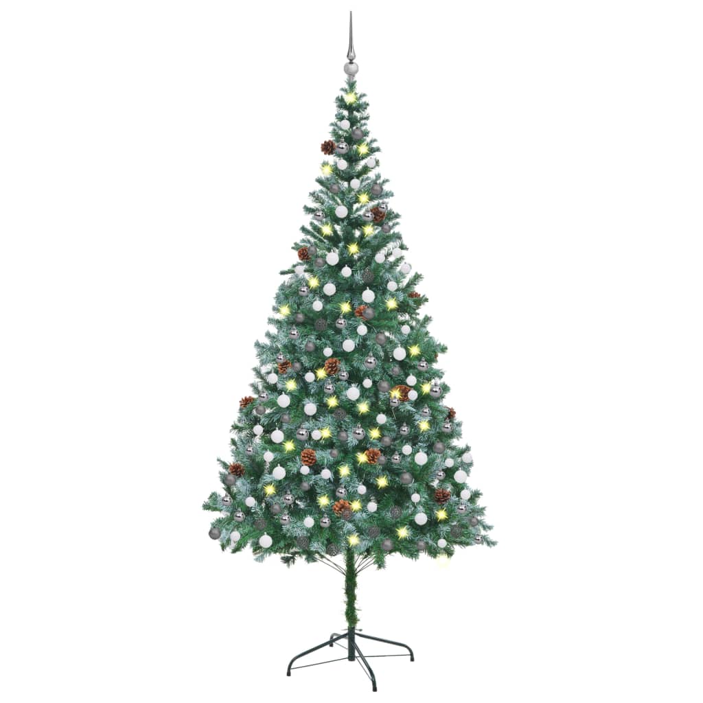 vidaXL Künstlicher Weihnachtsbaum mit Beleuchtung Kugeln Zapfen 210 cm