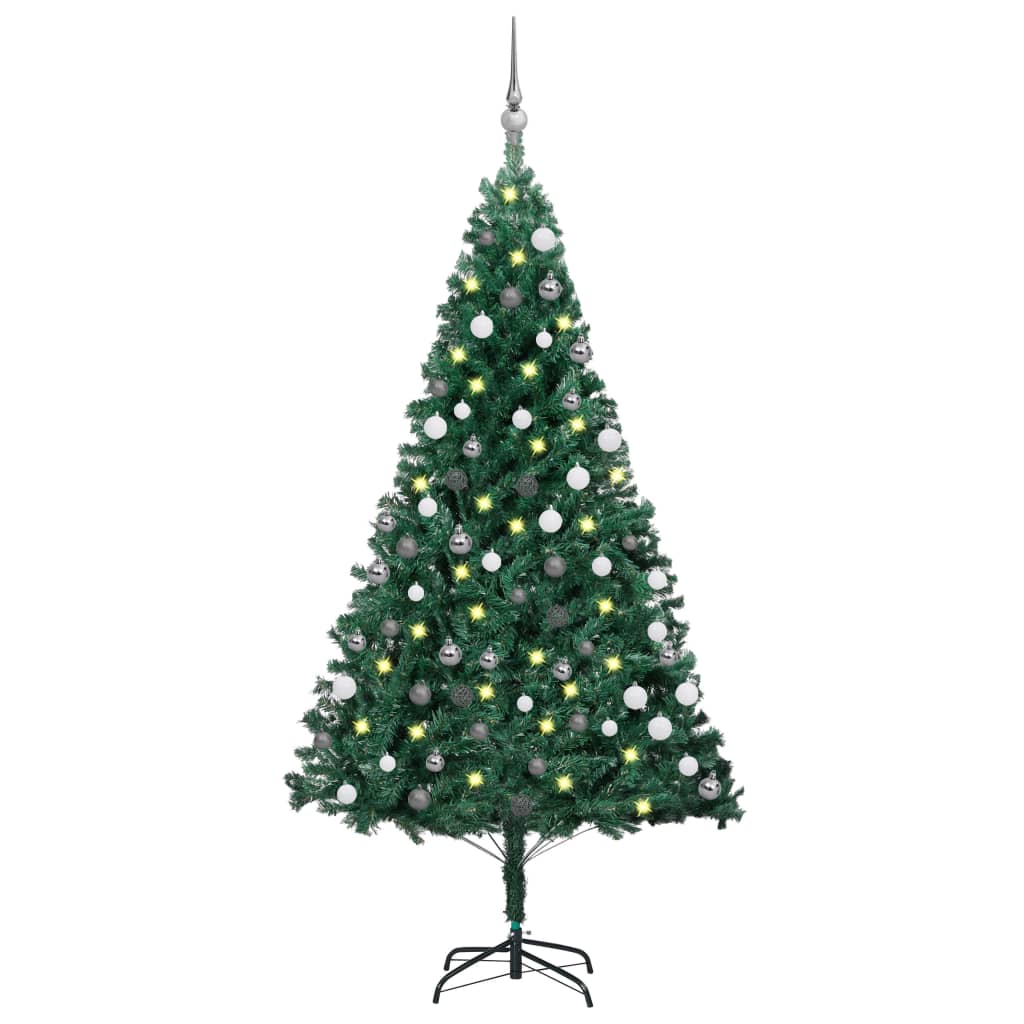  Umelý vianočný stromček s LED a súpravou gulí zelený 150 cm PVC