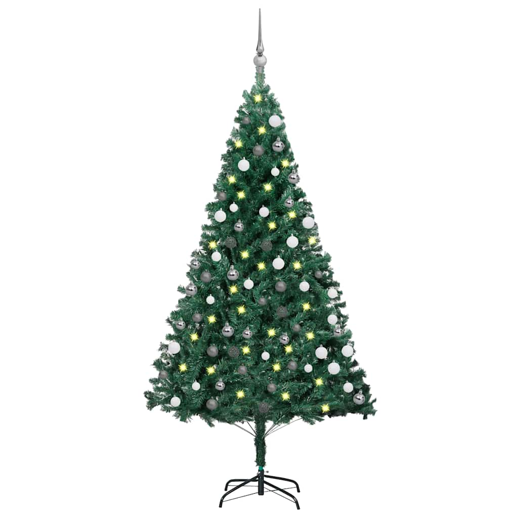 

vidaXL Artificial Christmas Tree with LEDs&Ball Set Green 59.1" PVC