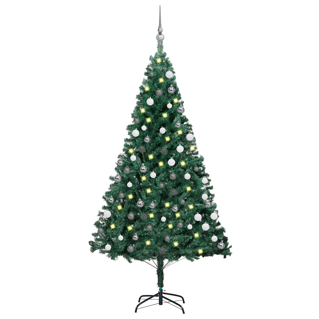 Arbre de Noël artificiel avec LED et boules Vert 180 cm PVC