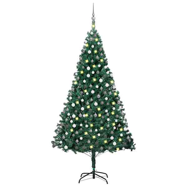 vidaXL valgustusega kunstkuusk kuulidega, roheline, 210 cm, PVC