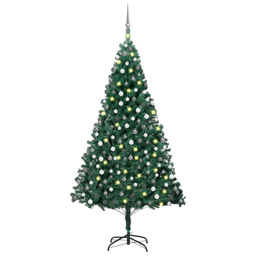 vidaXL Brad de Crăciun pre-iluminat cu set globuri, verde, 210 cm, PVC