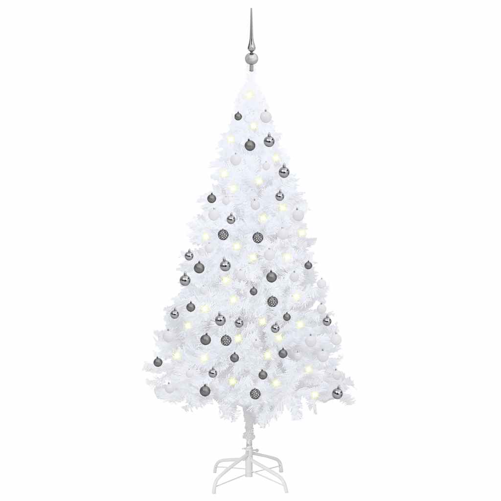 Arbre de Noël artificiel avec LED et boules Blanc 120 cm PVC