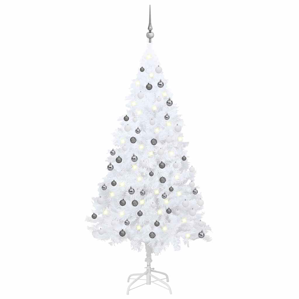 Arbre de Noël artificiel avec LED et boules Blanc 150 cm PVC
