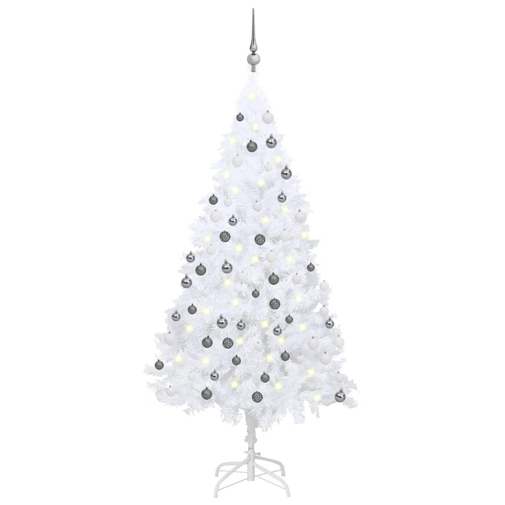 Set brad de Crăciun artificial LED-uri/globuri alb 180 cm PVC 