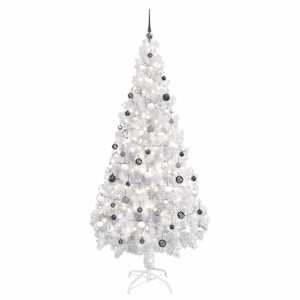 Umělý vánoční stromek s LED a sadou koulí bílý 180 cm PVC - obrázek 1