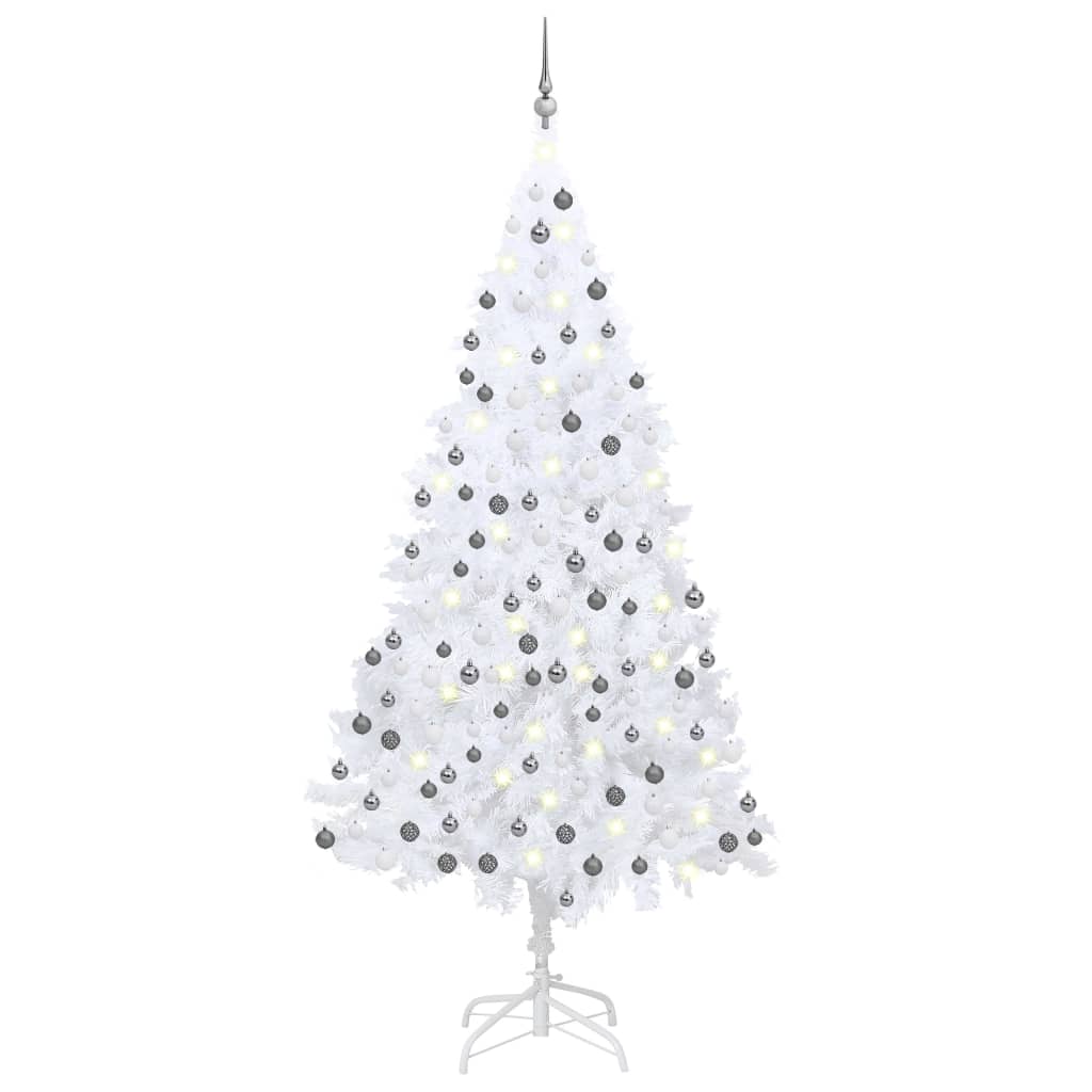 vidaXL Brad de Crăciun artficial cu LED-uri&globuri, alb, 210 cm, PVC