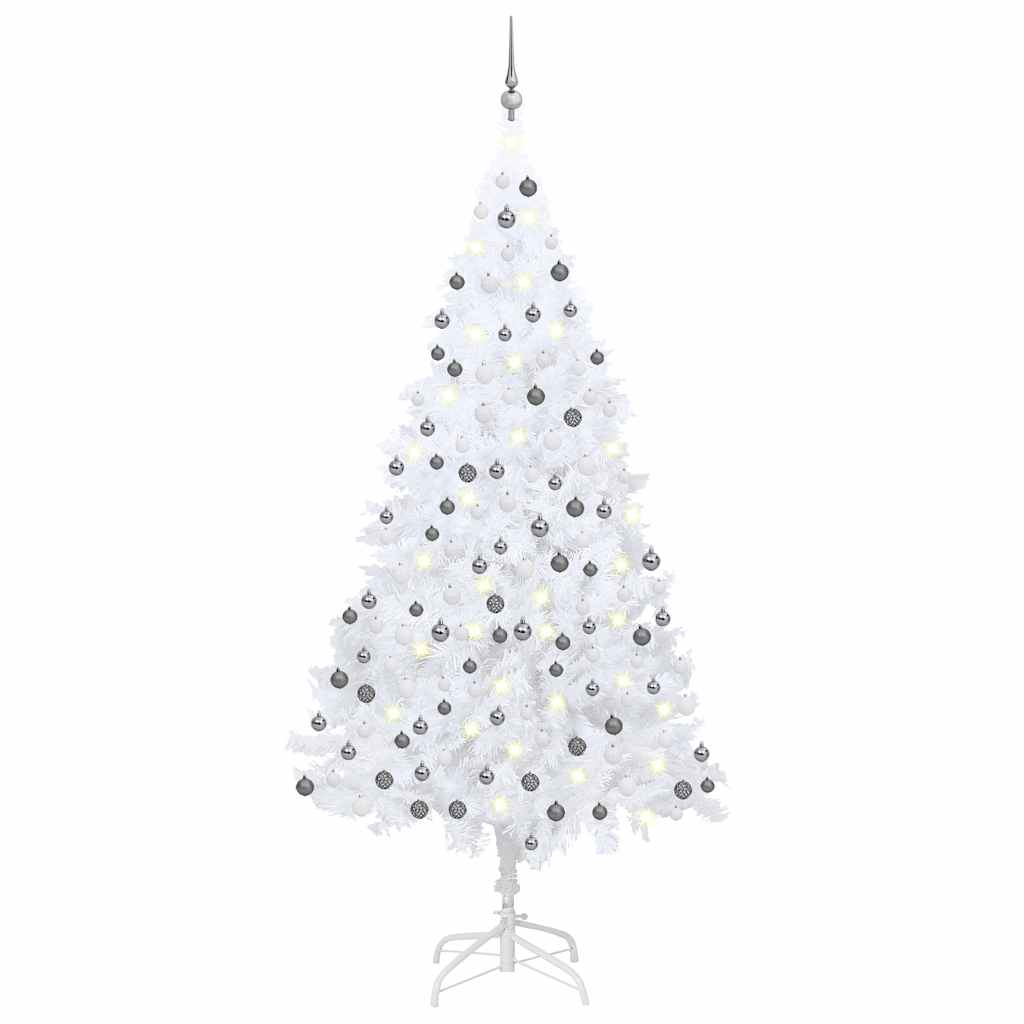 Arbre de Noël artificiel avec LED et boules Blanc 210 cm PVC