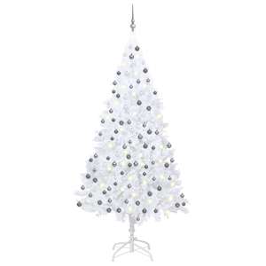 Umělý vánoční stromek s LED a sadou koulí bílý 210 cm PVC - obrázek 1