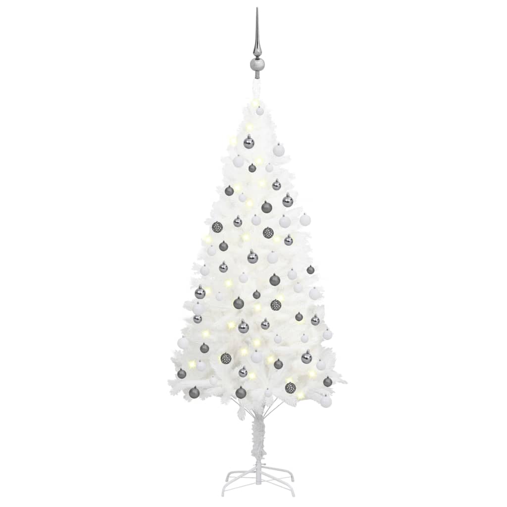 vidaXL Set brad Crăciun artificial cu LED-uri/globuri, alb, 120 cm