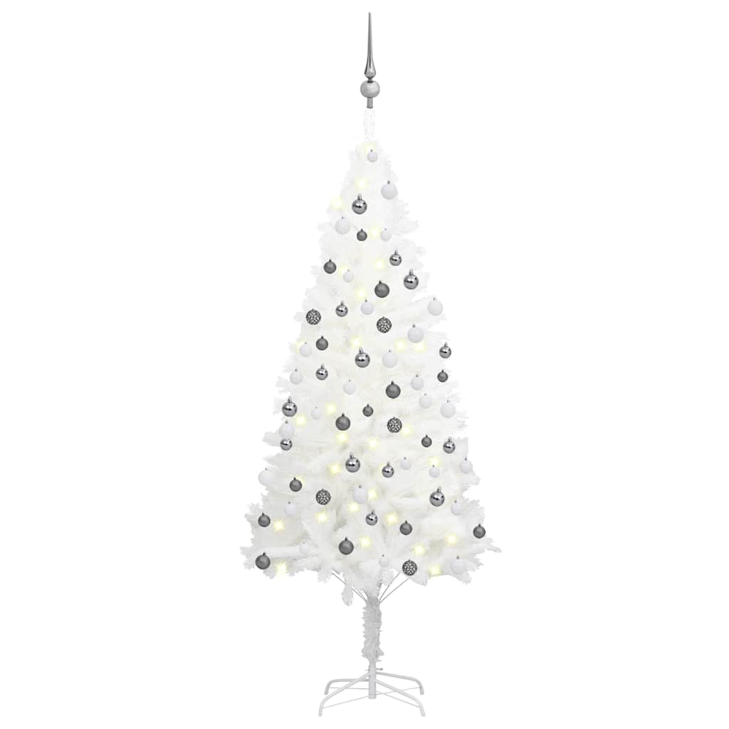 Arbre de Noël artificiel avec LED et boules Blanc 150 cm