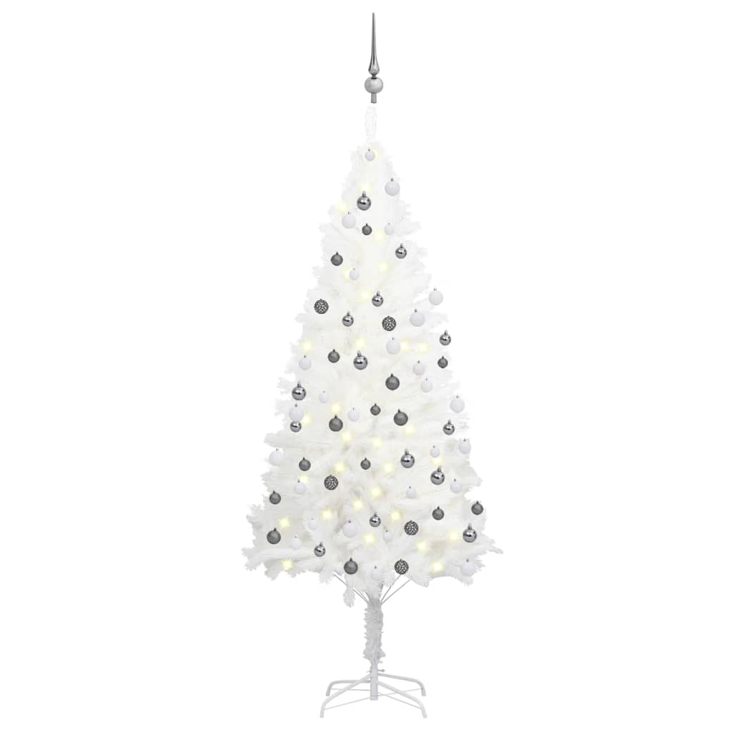Umělý vánoční stromek s LED a sadou koulí bílý 180 cm