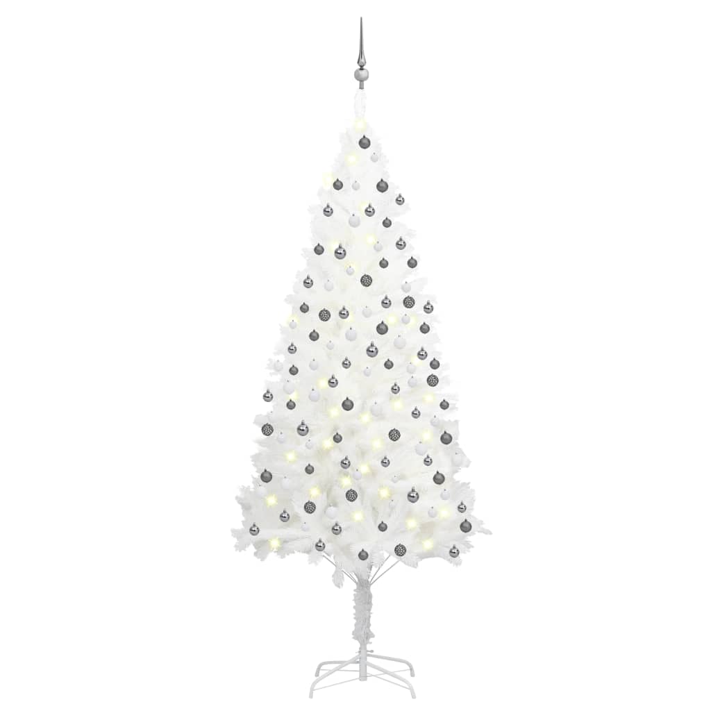 vidaXL Set brad de Crăciun artficial cu LED-uri/globuri, alb, 210 cm vidaXL