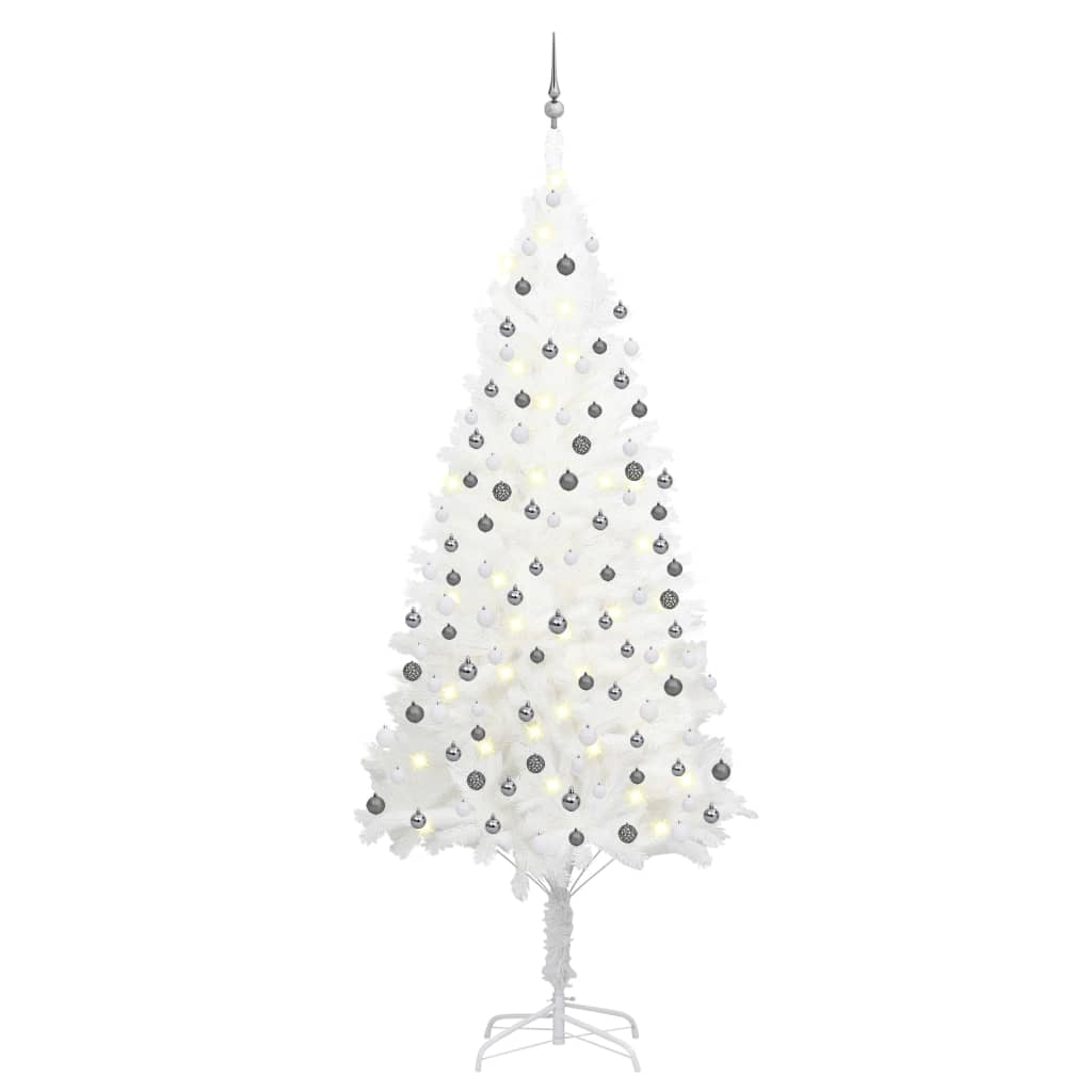 vidaXL Set brad de Crăciun artificial cu LED-uri/globuri, alb, 240 cm vidaXL
