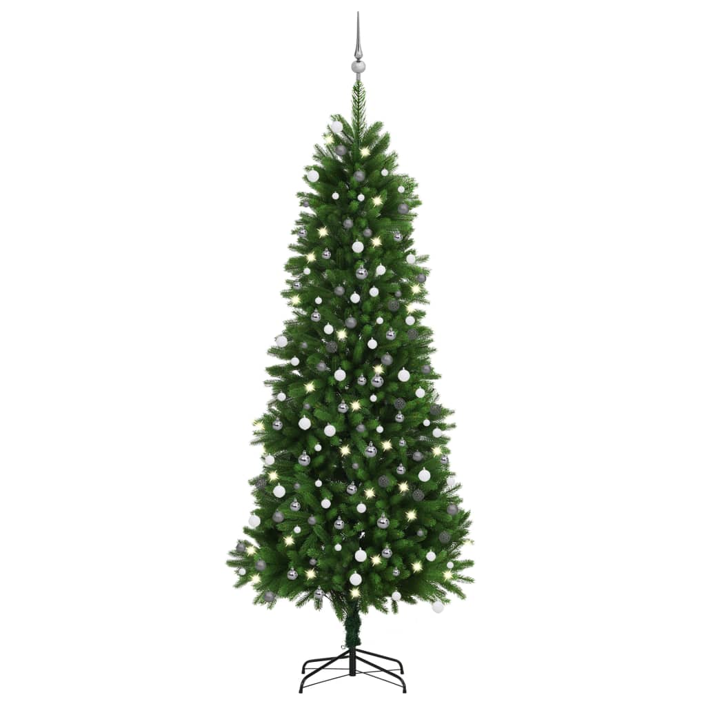 vidaXL Set brad de Crăciun artificial cu LED-uri/globuri verde 240 cm 