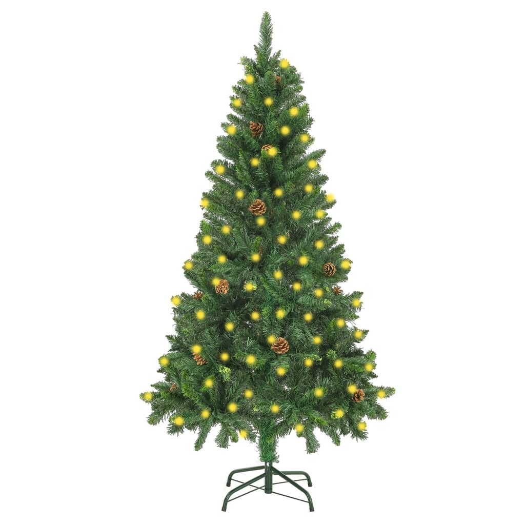 Image of vidaXL Artificial Pre-lit Christmas Tree with Pine Cones Green 150 cm