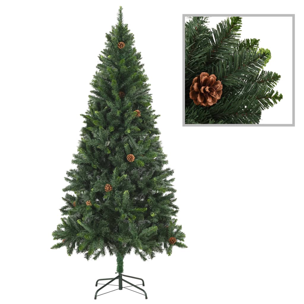 vidaXL Artificial Pre-lit Christmas Tree with Pine Cones Green 210 cm