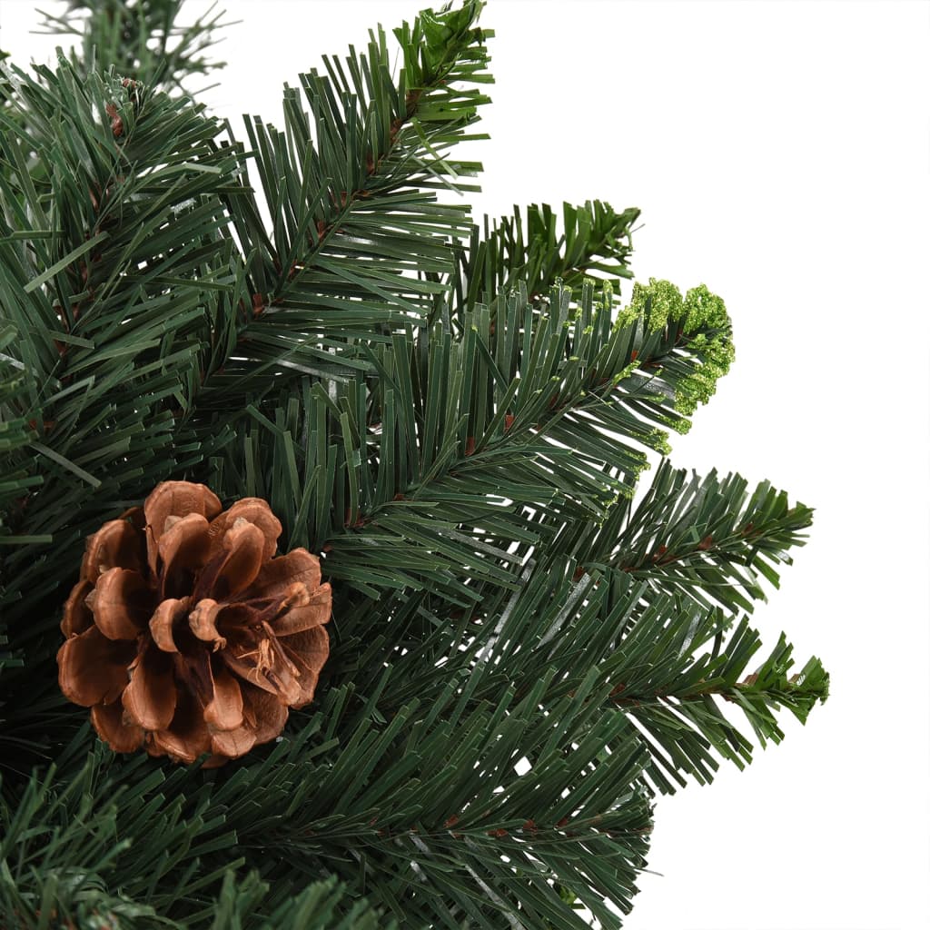 Zöld megvilágított műkarácsonyfa gömb szettel/tobozzal 210 cm 