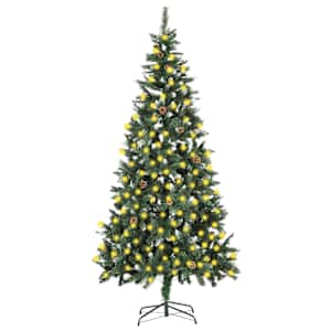 vidaXL valgustusega kunstkuusk m&auml;nnik&auml;bidega, 210 cm