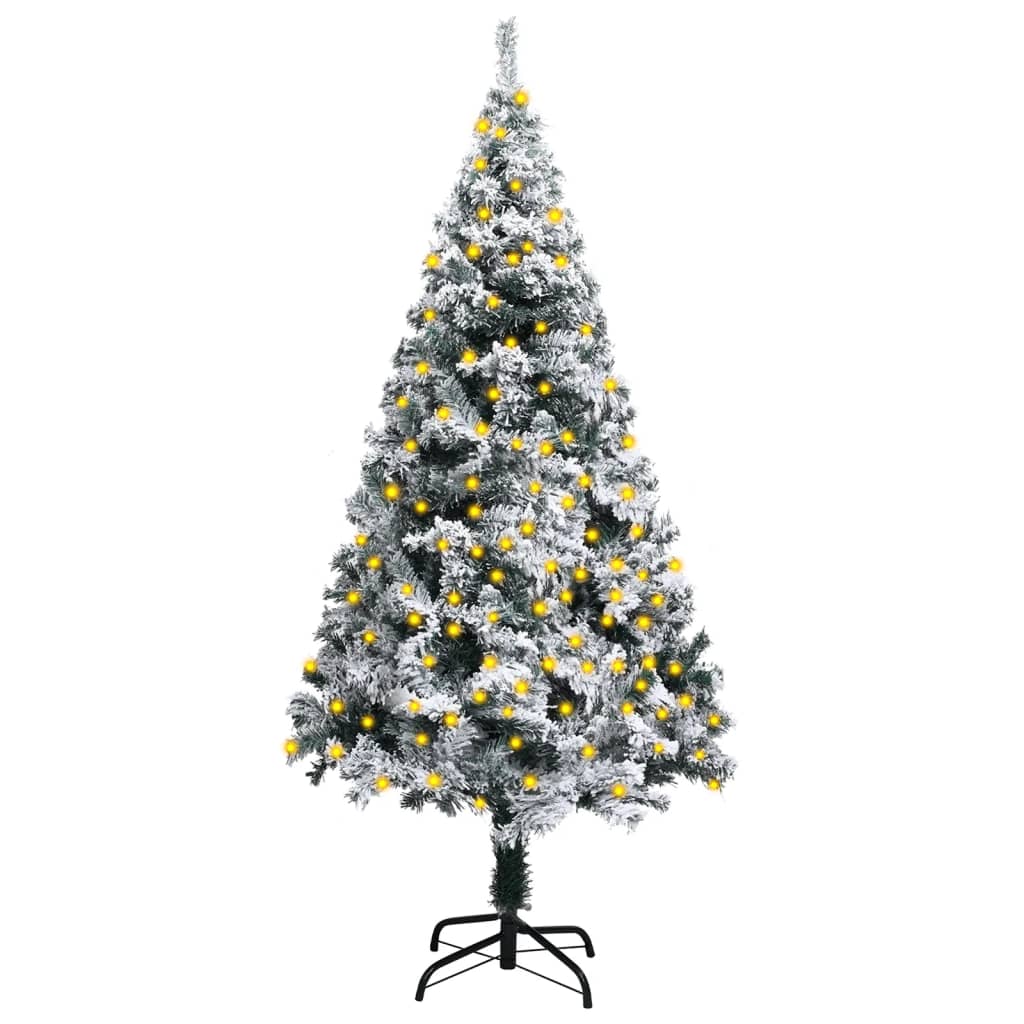Image of vidaXL Artificial Pre-lit Christmas Tree with Flocked Snow Green 120 cm