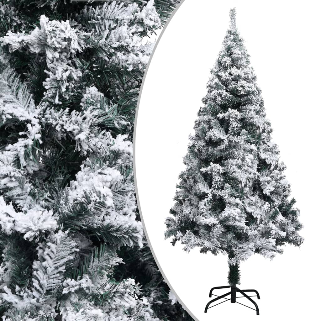 vidaXL Artificial Pre-lit Christmas Tree with Flocked Snow Green 210 cm