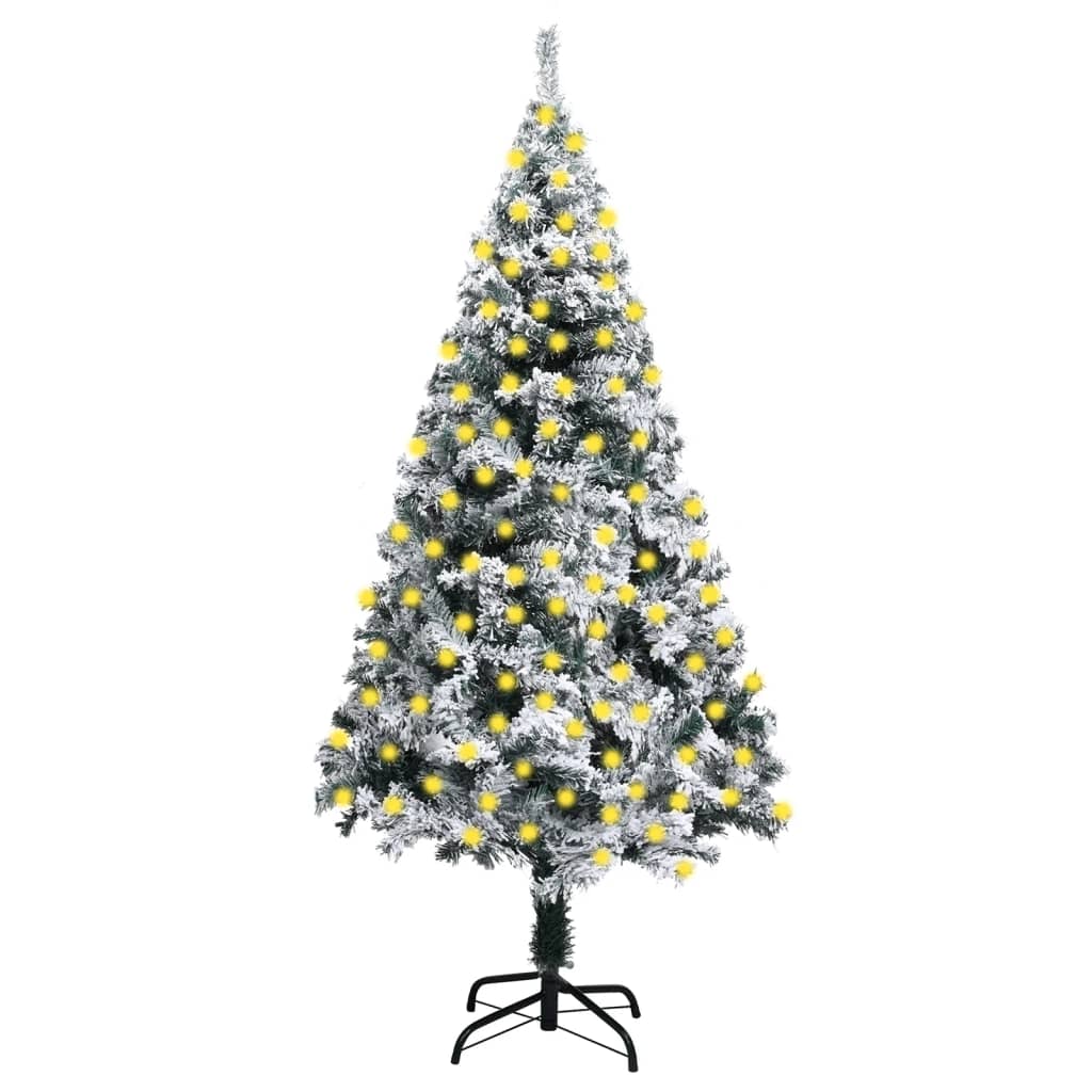 Image of vidaXL Artificial Pre-lit Christmas Tree with Flocked Snow Green 240 cm