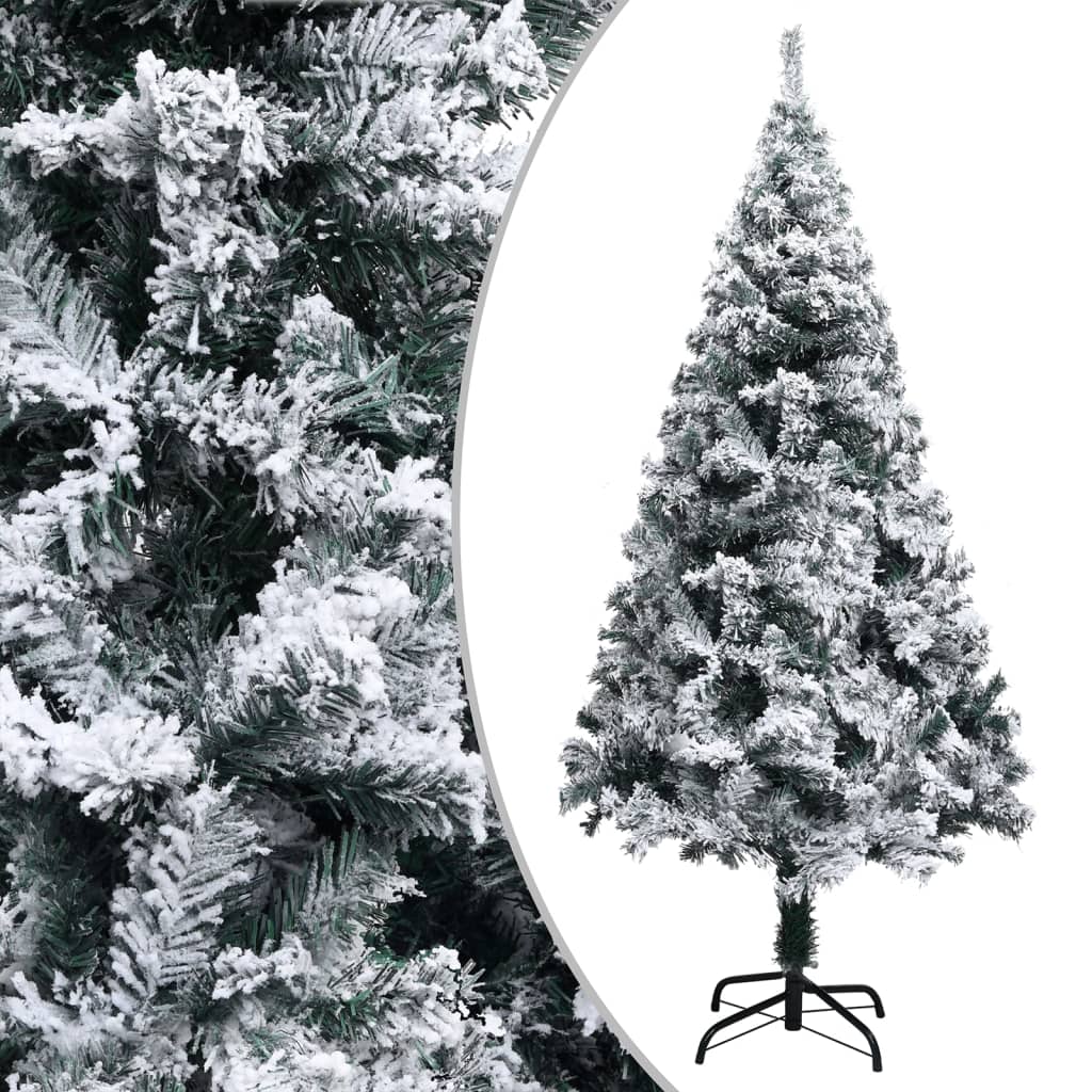 Umělý vánoční stromek s LED světly zasněžený zelený 240 cm PVC