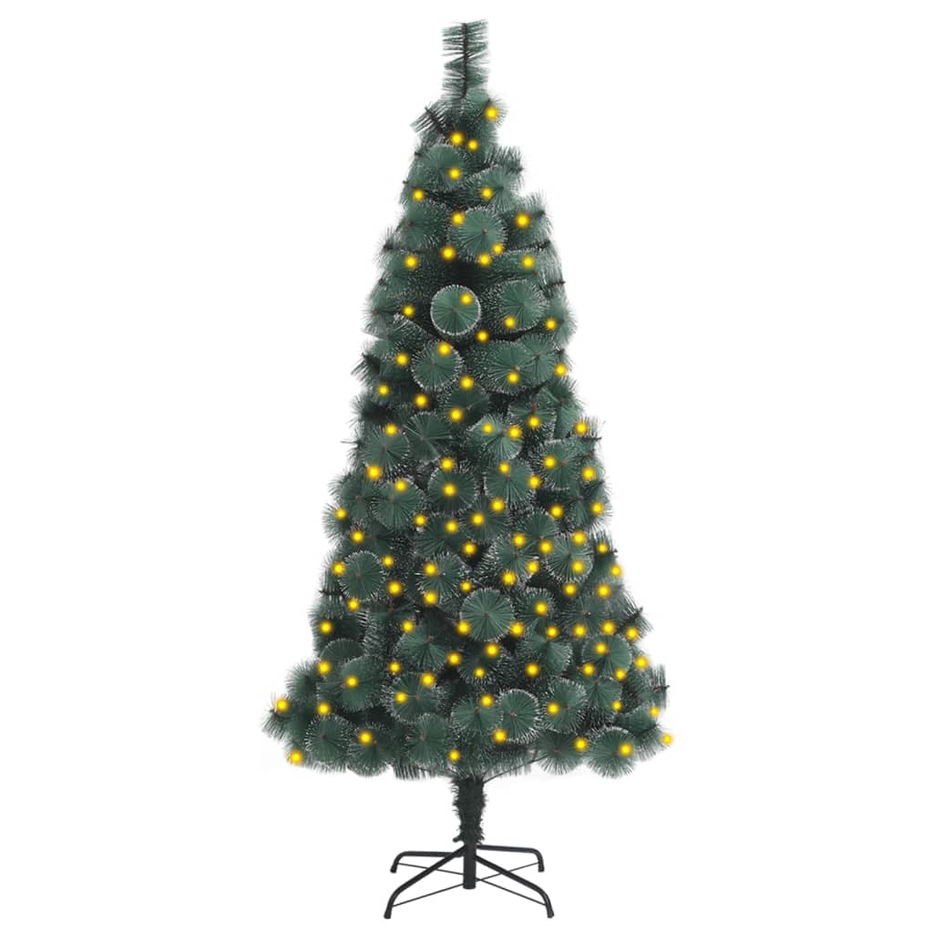 vidaXL kunstigt juletræ med lys og juletræsfod 120 cm PVC grøn