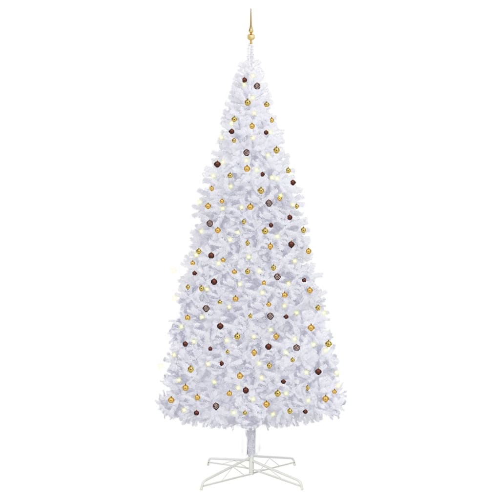 vidaXL Set brad Crăciun artificial cu LED-uri & globuri, alb, 400 cm 400