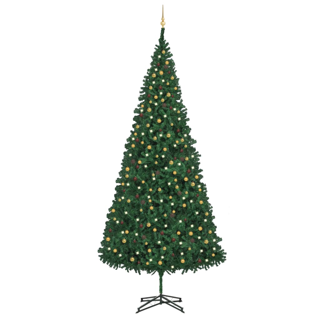 Umělý vánoční stromek s LED a sadou koulí 500 cm zelený
