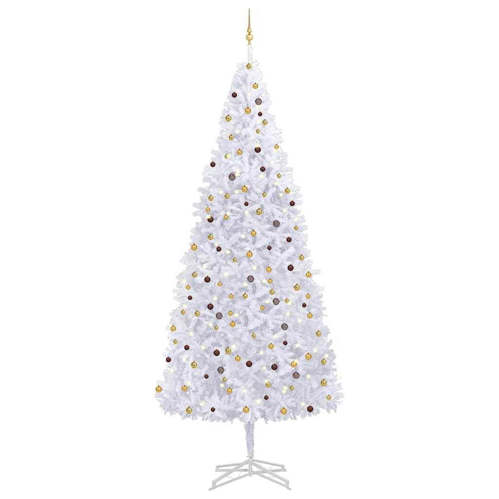 vidaXL Set brad Crăciun artificial cu LED-uri/globuri, alb, 500 cm 500