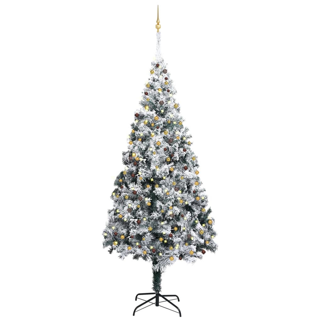 Umělý vánoční stromek LED a sada koulí zasněžený zelený 400 cm