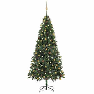 Umělý vánoční stromek s LED a sadou koulí zelený 210 cm - obrázek 1