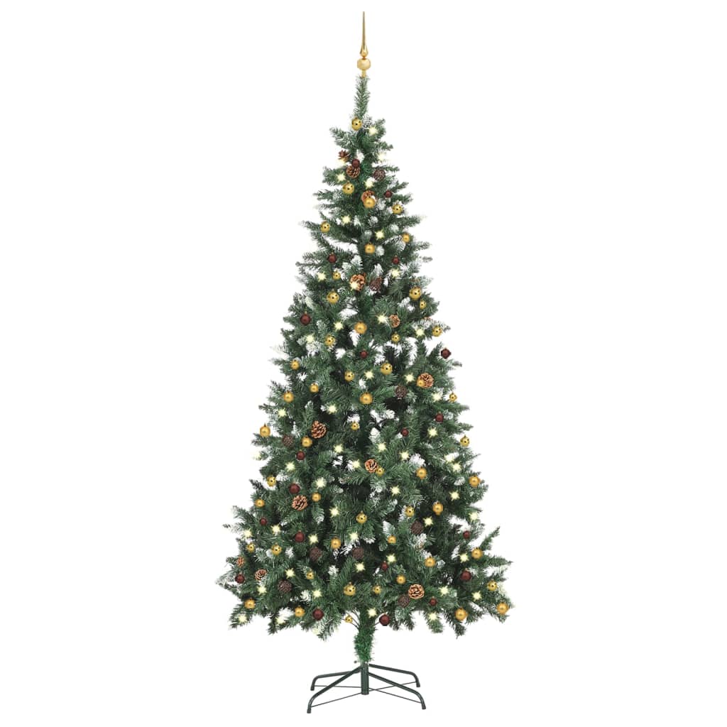 vidaXL kunstigt juletræ med lys og kuglesæt 210 cm