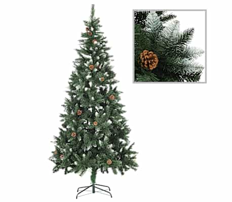 vidaXL Forhåndsbelyst kunstig juletre med kulesett 210 cm