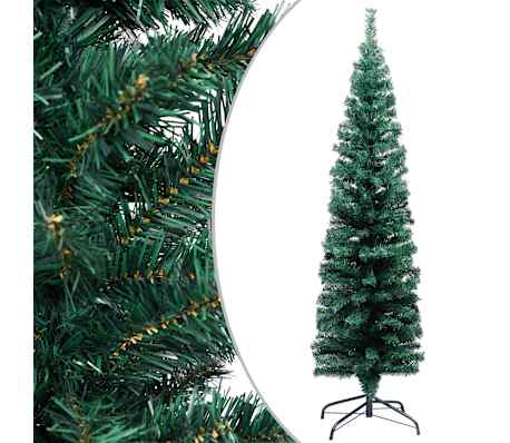 vidaXL Slim Artificial Christmas Tree Green PVC, Steel, Plastic Slim