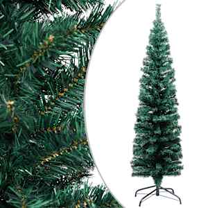 vidaXL Slim Artificial Christmas Tree Green PVC, Steel, Plastic Slim