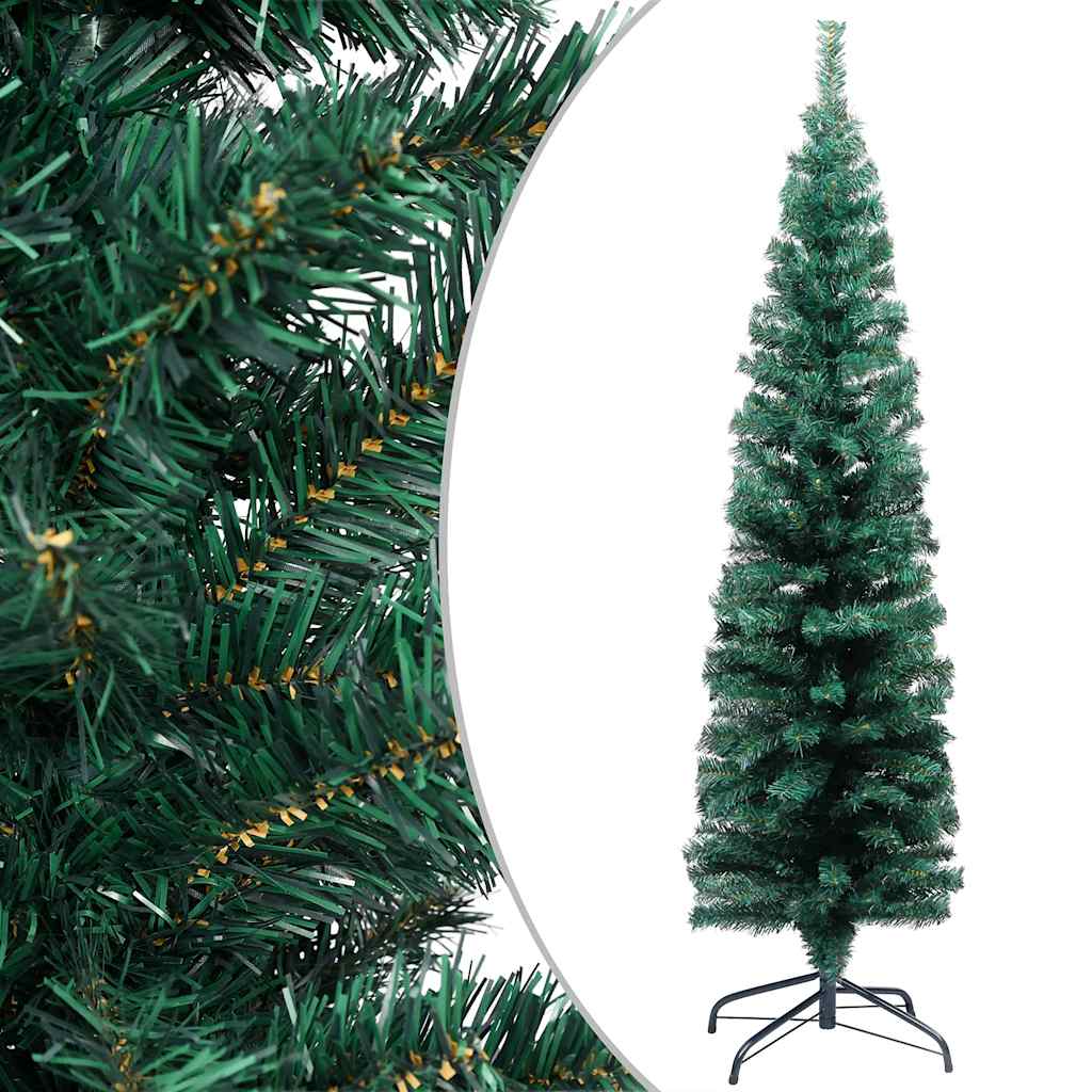 

vidaXL Kunstkerstboom met LED's en kerstballen smal 210 cm groen