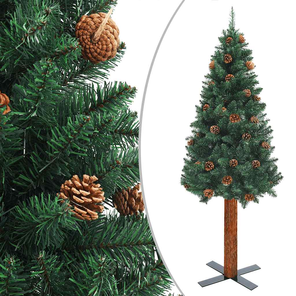 

vidaXL Kerstboom met LED's en kerstballen smal 210 cm groen