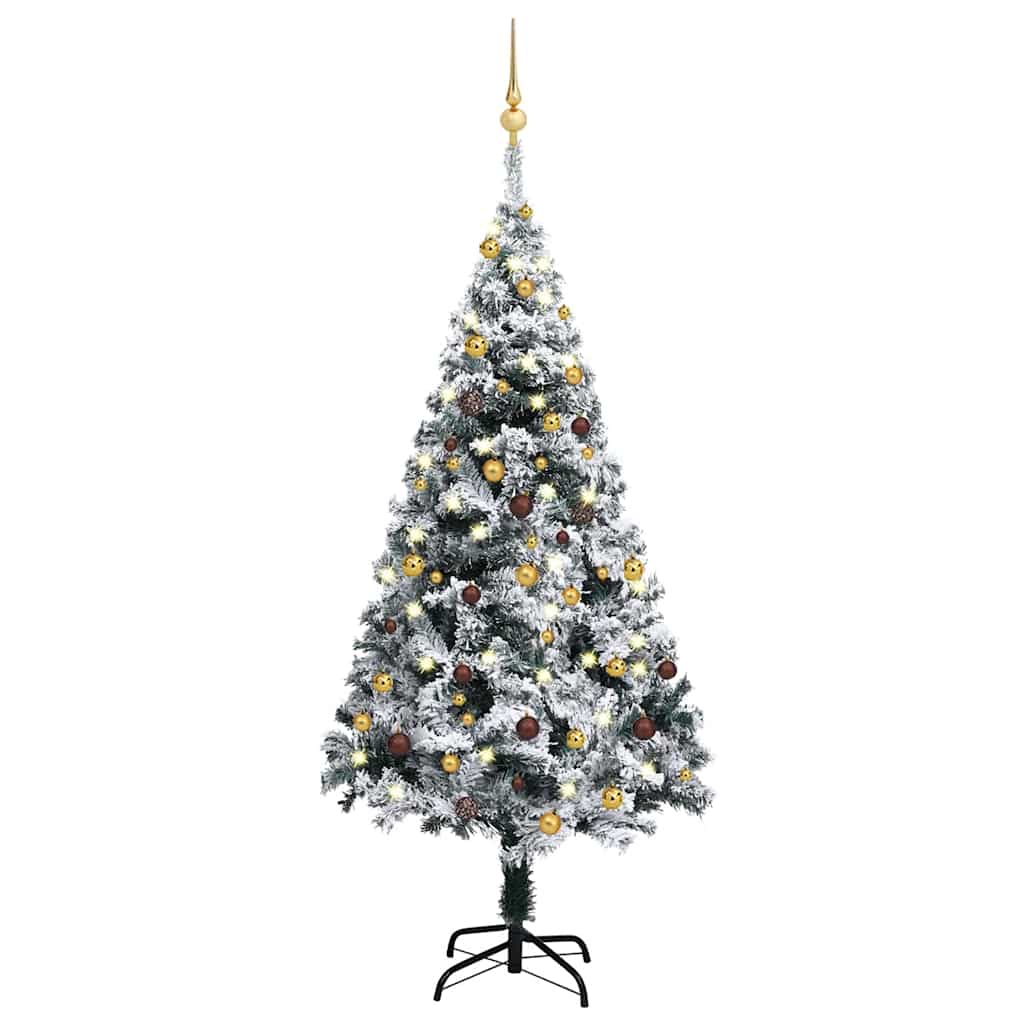 Arbre de Noël artificiel avec LED et boules Vert 150 cm PVC