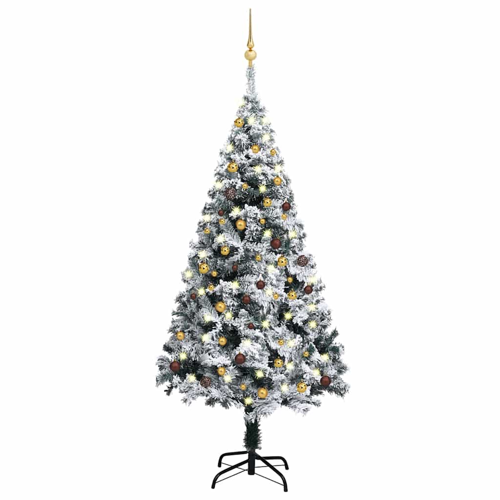 Arbre de Noël artificiel avec LED et boules Vert 180 cm PVC
