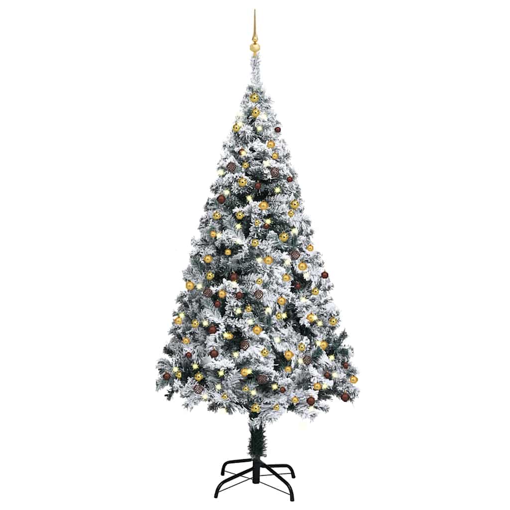 vidaXL Umělý vánoční stromek s LED a sadou koulí zelený 210 cm PVC