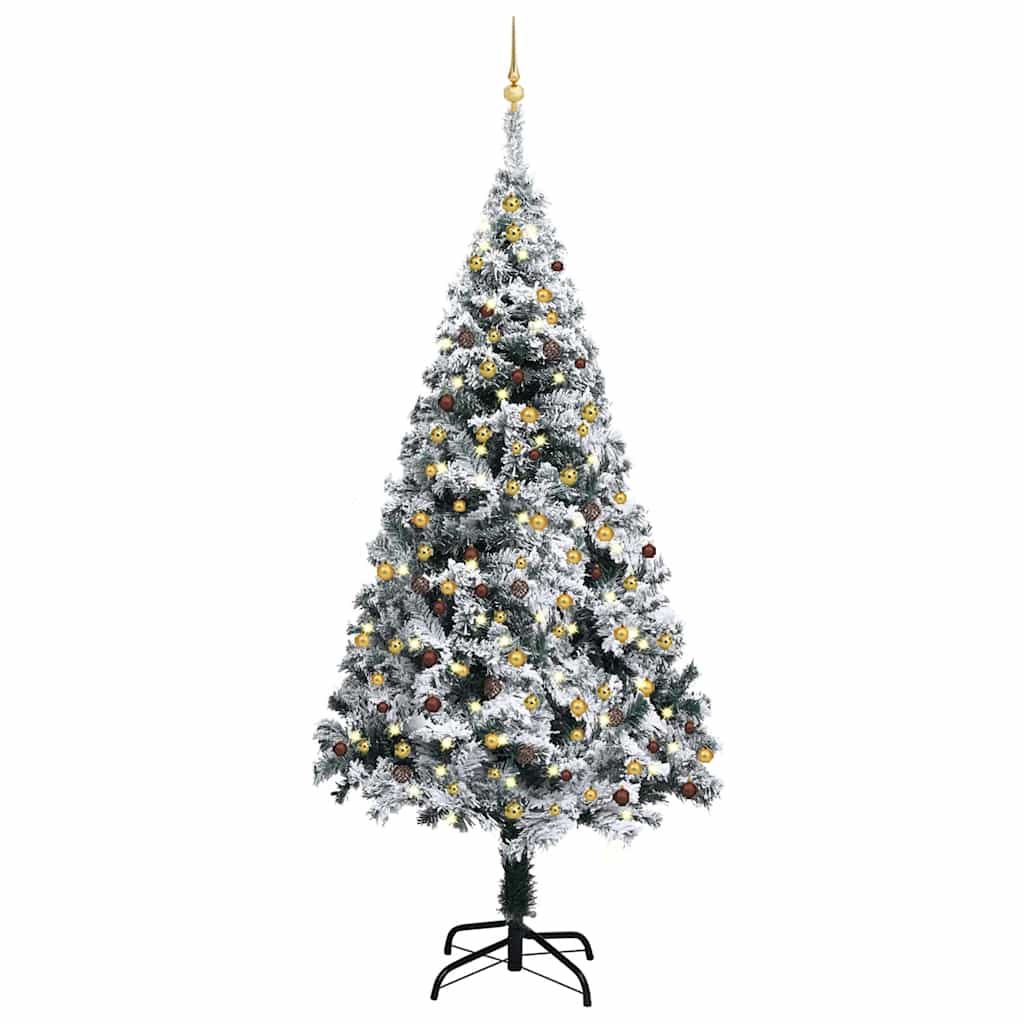 vidaXL Umělý vánoční stromek s LED a sadou koulí zelený 240 cm PVC