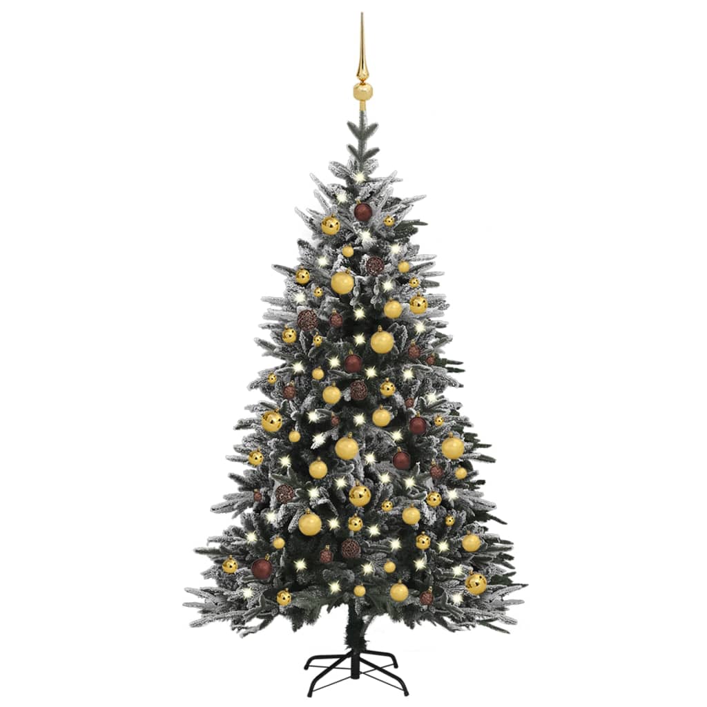 Künstlicher Weihnachtsbaum LEDs & Kugeln Beschneit 150cm PVC PE