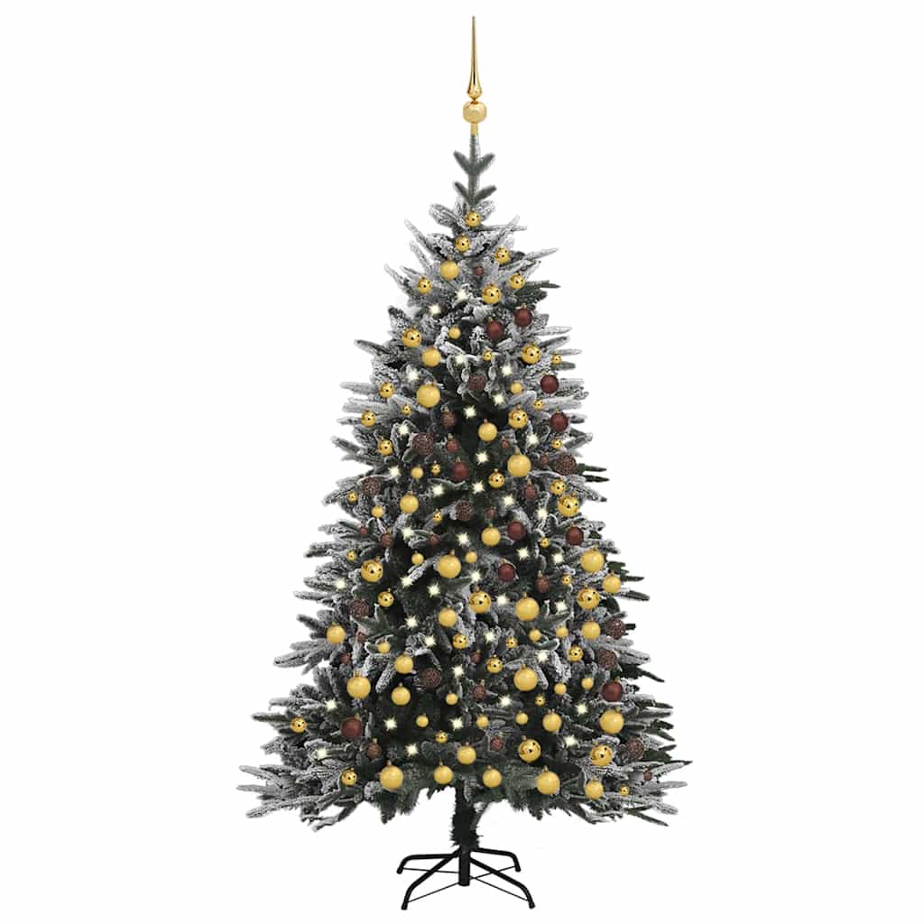 vidaXL Umělý vánoční stromek LED a sada koulí zasněžený 210cm PVC a PE