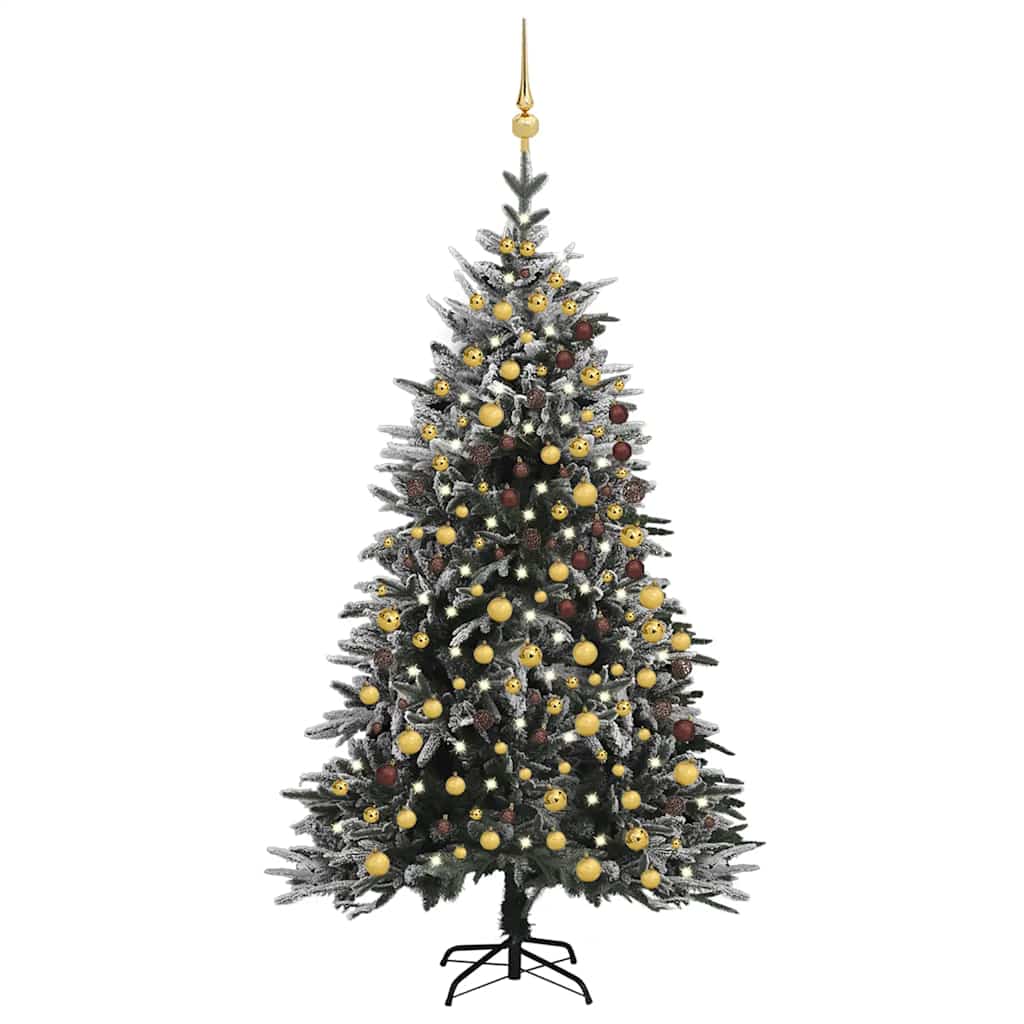 vidaXL Umělý vánoční stromek LED a sada koulí zasněžený 240cm PVC a PE