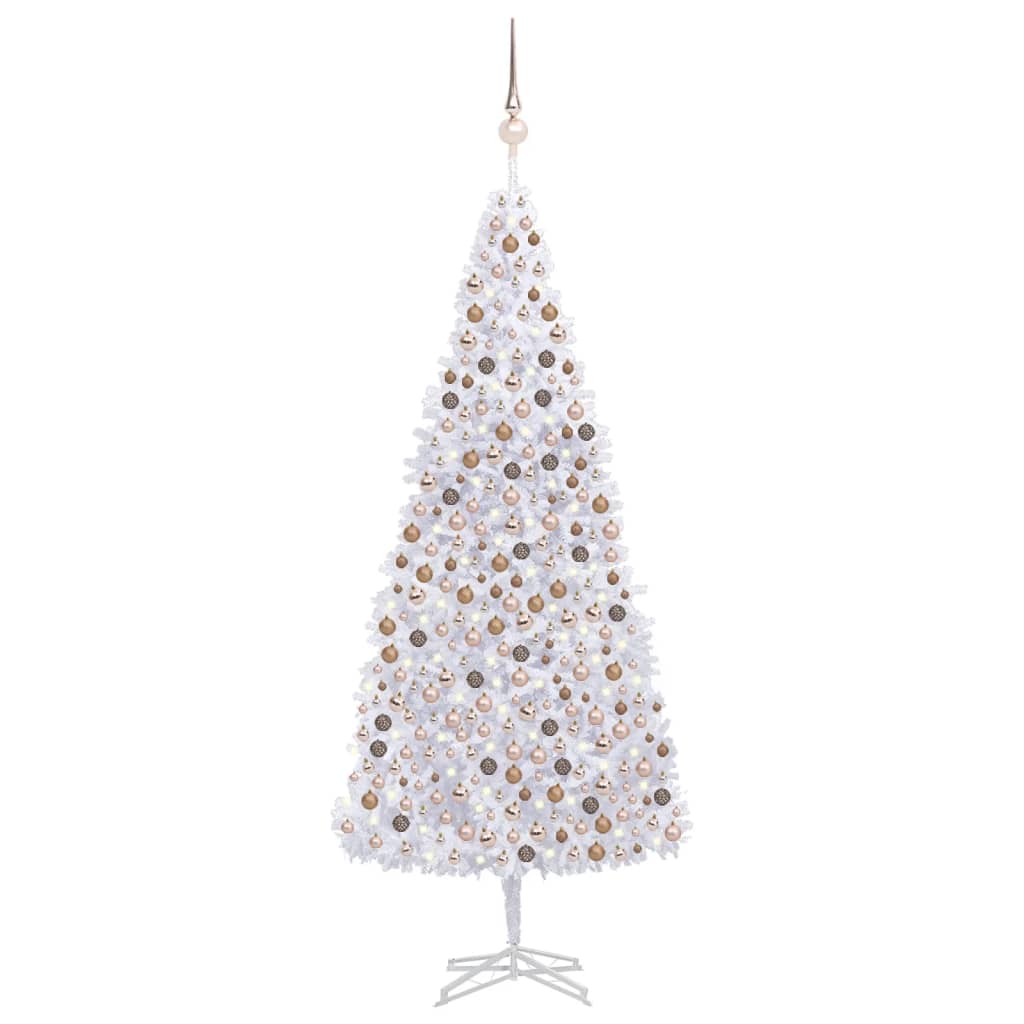 vidaXL Set brad Crăciun artificial cu LED-uri/globuri, alb, 500 cm vidaXL