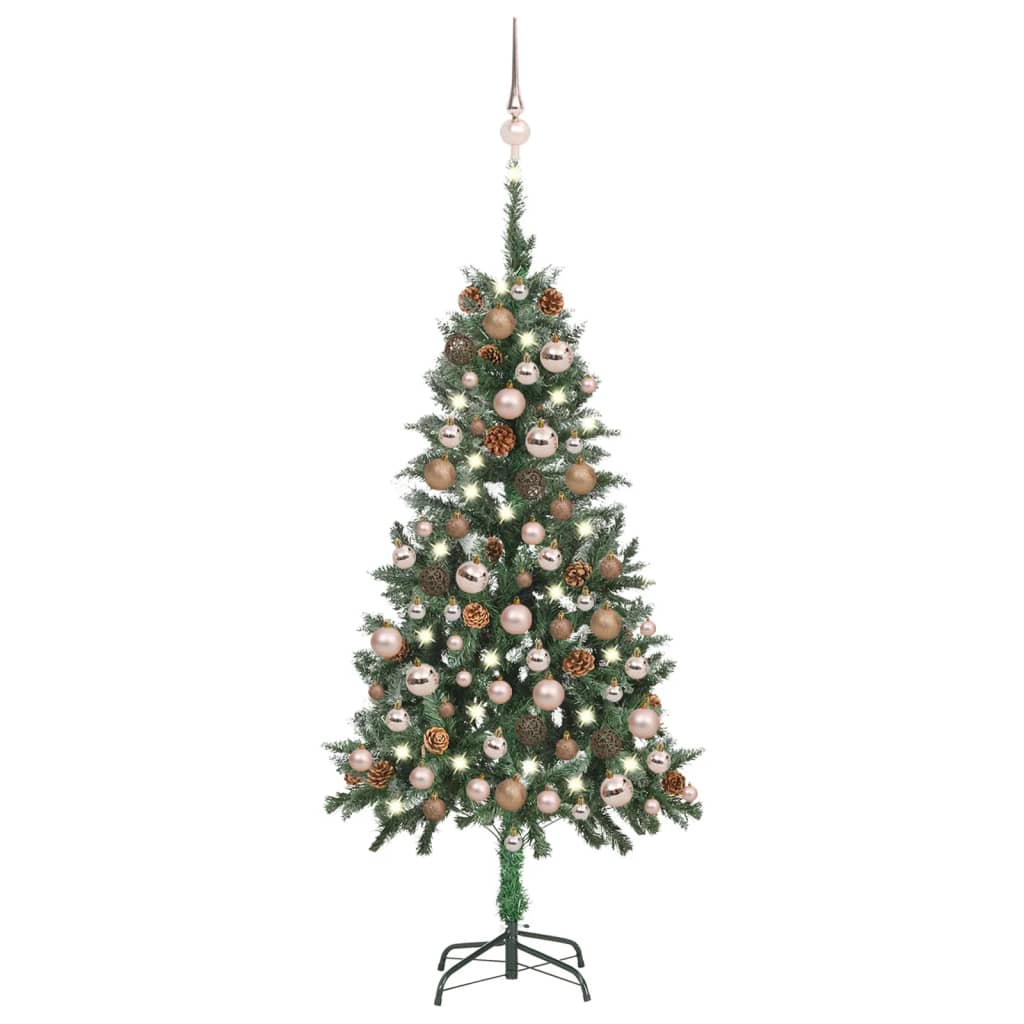 Megvilágított műkarácsonyfa gömb szettel és tobozzal 150 cm 